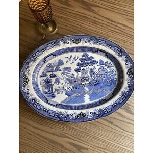 Vintage BLUE WILLOW Large Oval Platter Heritage 18.25" Serving Turkey
